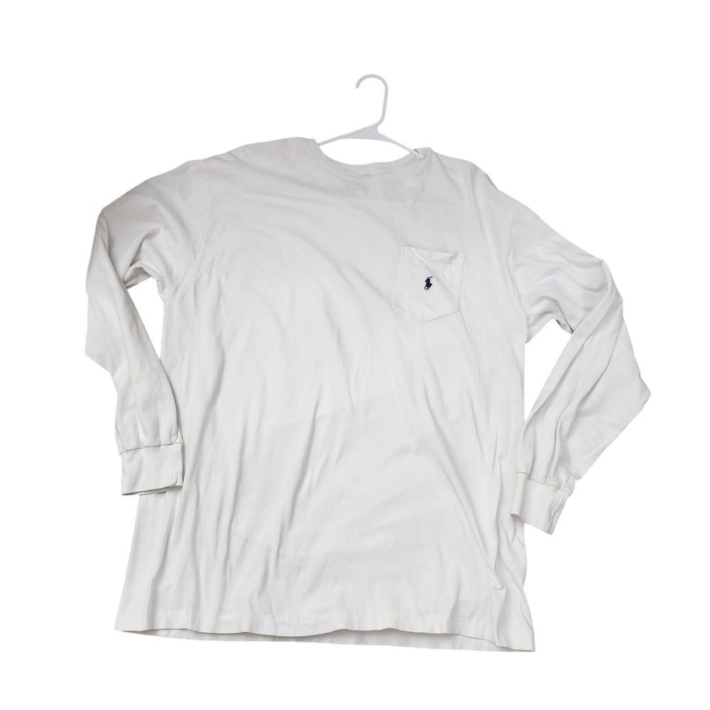 Polo Ralph Lauren Mens Long Sleeve Pocket T-Shirt White Cotton Large Classic